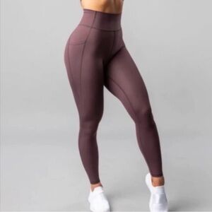 Alphalete alphalux brown Leggings XS side pocket high rise soft athletic